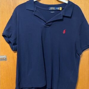 Ralph Lauren Classic Women’s Fitted  Polo Shirt in Navy with Red Logo Sz LG
